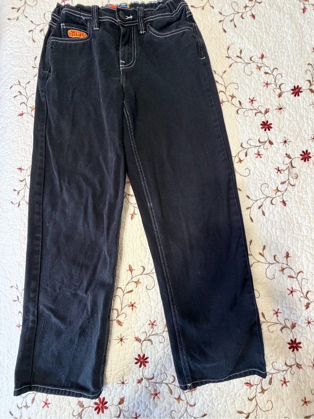 Empyre Black Straight Leg Jeans with White Contrast Stitching